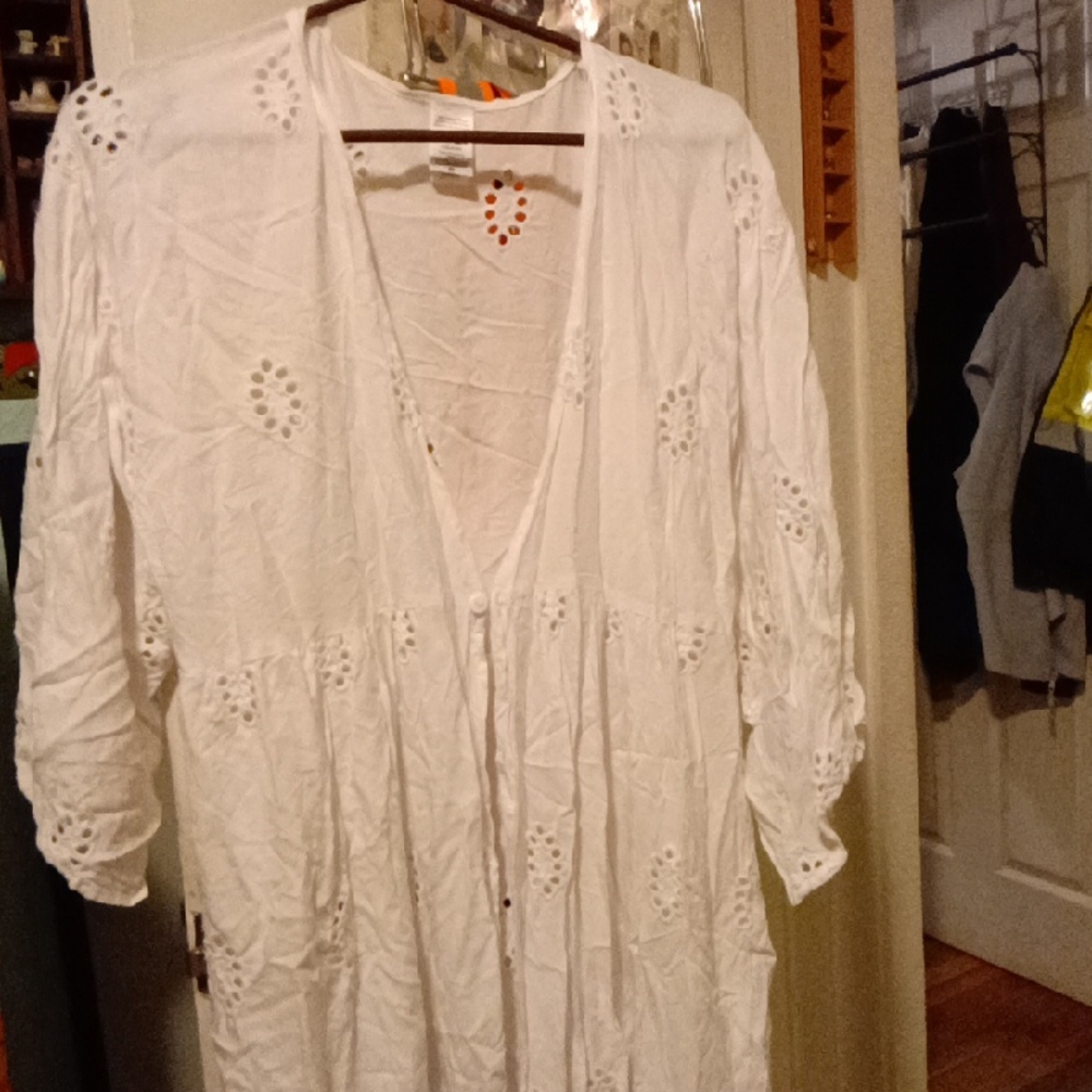 White Eyelet Long Sleeve Dress